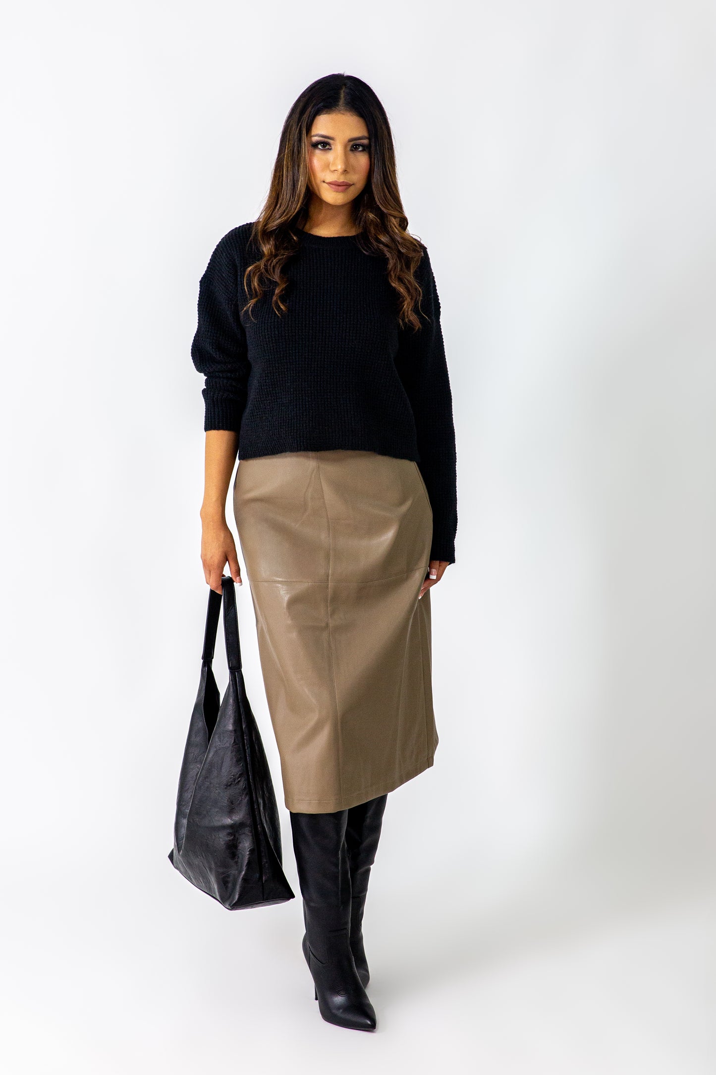 PU LEATHER MIDI SKIRT