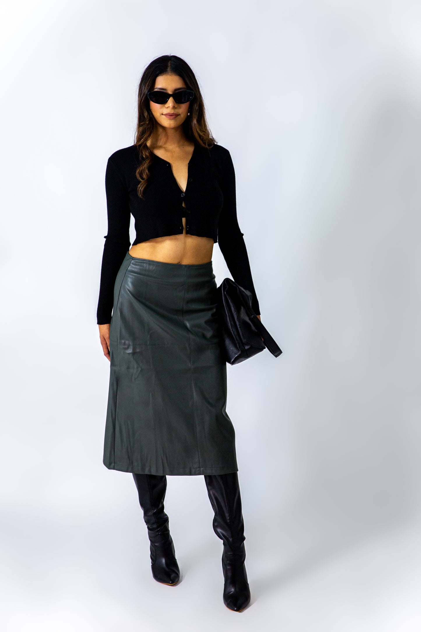 PU LEATHER MIDI SKIRT