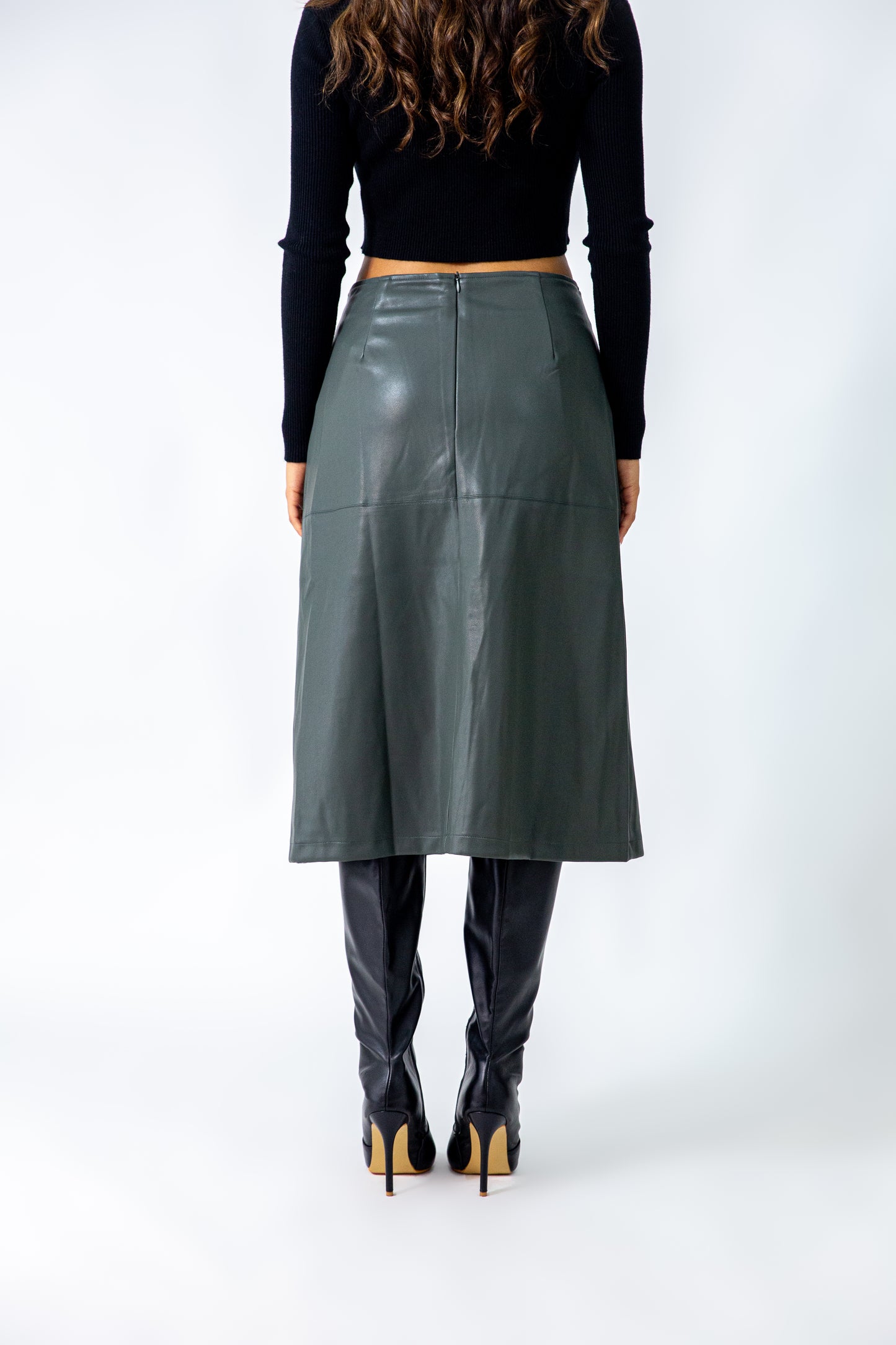 PU LEATHER MIDI SKIRT