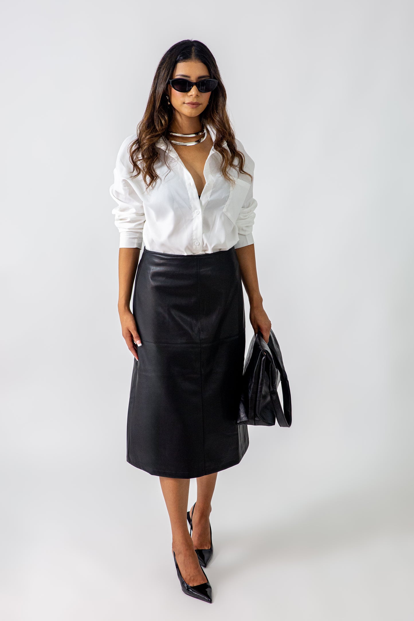 PU LEATHER MIDI SKIRT