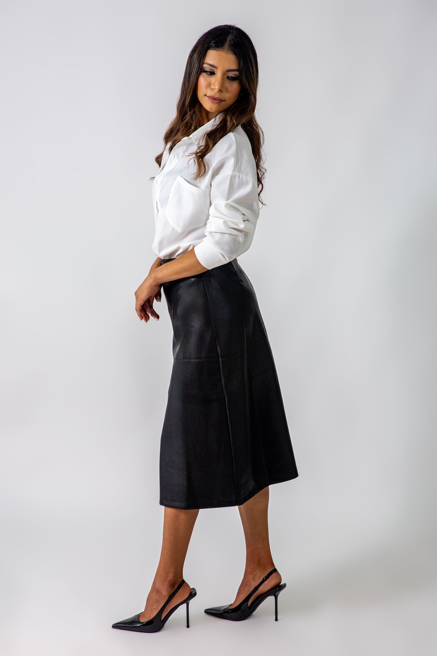 PU LEATHER MIDI SKIRT