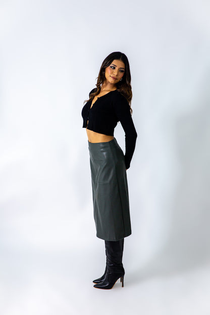 PU LEATHER MIDI SKIRT