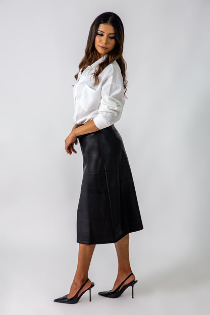 PU LEATHER MIDI SKIRT